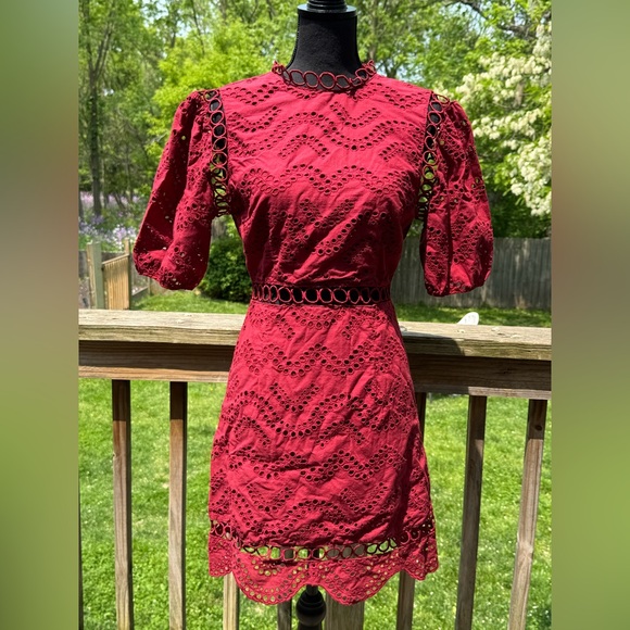 Avantlook dark red crochet cut out Dress Large - Picture 1 of 6